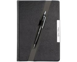 Gepersonaliseerde Dagboek en Pen Schrijfset met Naam – Grijs Gestreept Relatiegeschenk