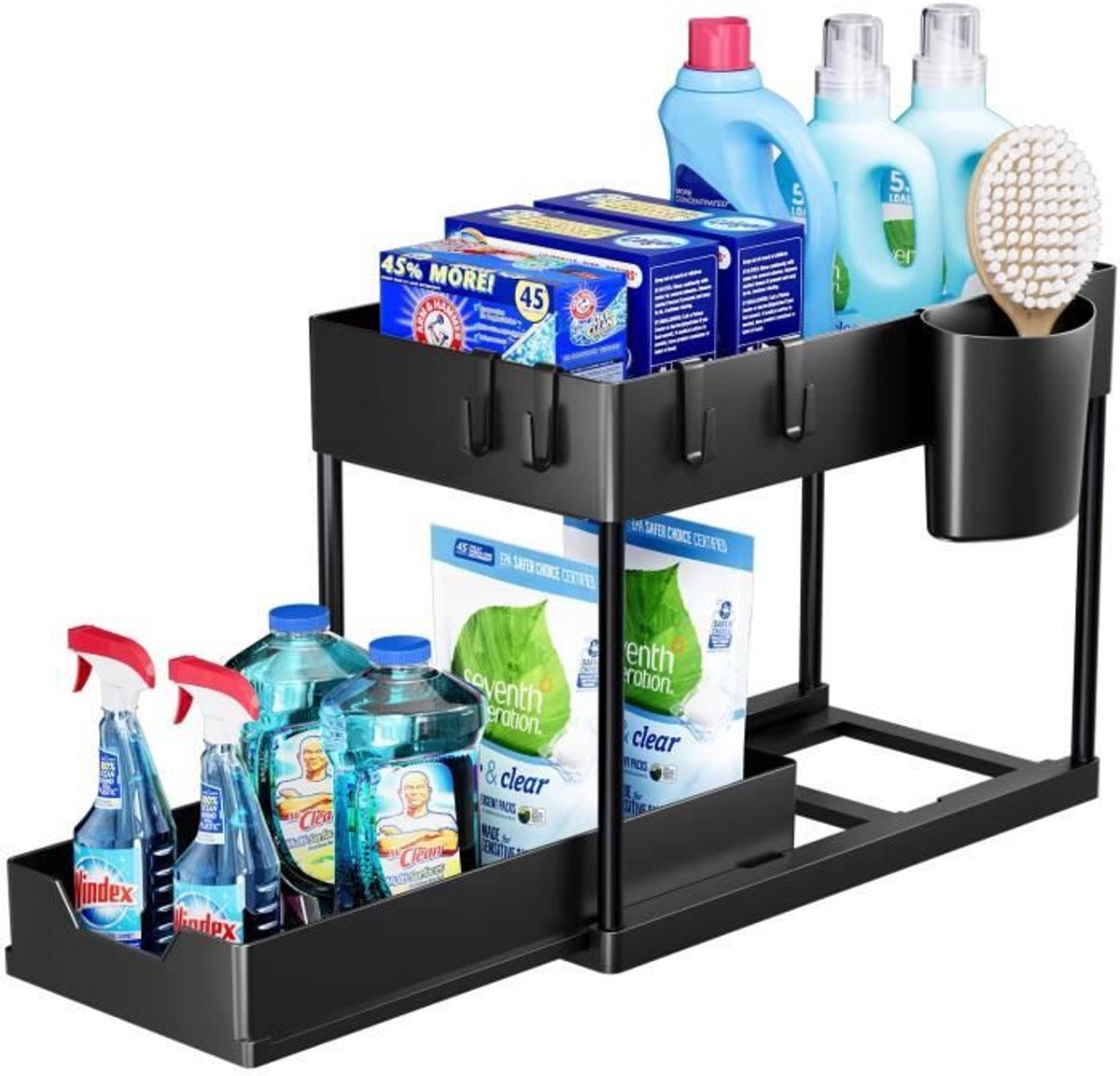 TuseRxln Kastorganisator - Onderkast Organizer - 2-Tier Met Uitschuifbare Lades - 1 Stuks - Keuken Opbergoplossing Zwart