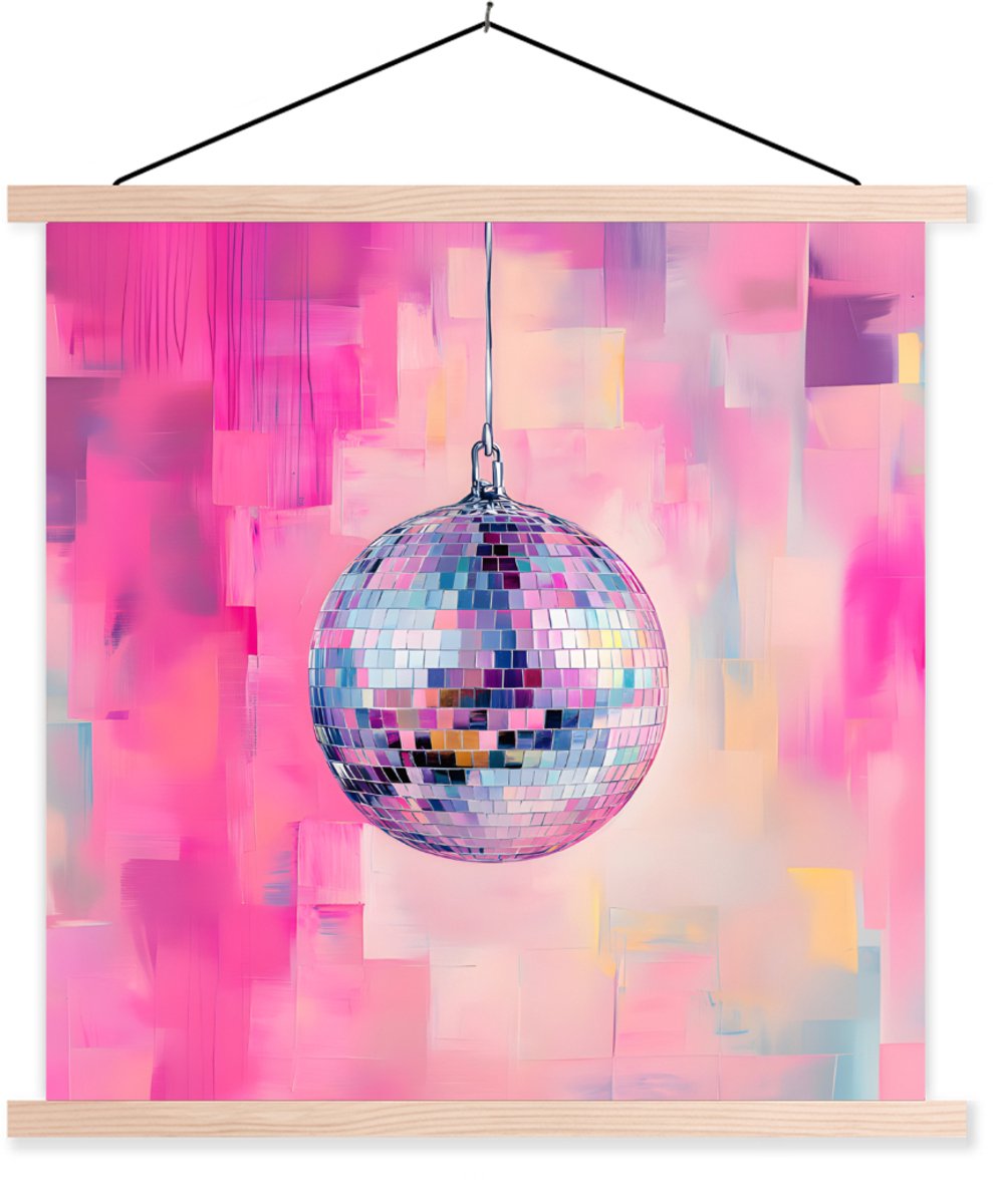 Posterhanger incl. Poster 60x60 cm - Schoolplaat - Discobal - Pink - Verf - Textielposter 