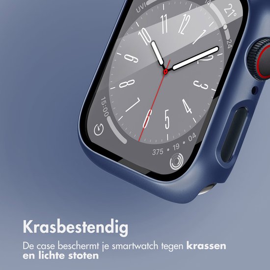 Screen protector - Geschikt voor Apple Watch 7 / 8 / 9 - 45 mm - Full Cover Hard Case / Beschermend Hoesje - Donkerblauw