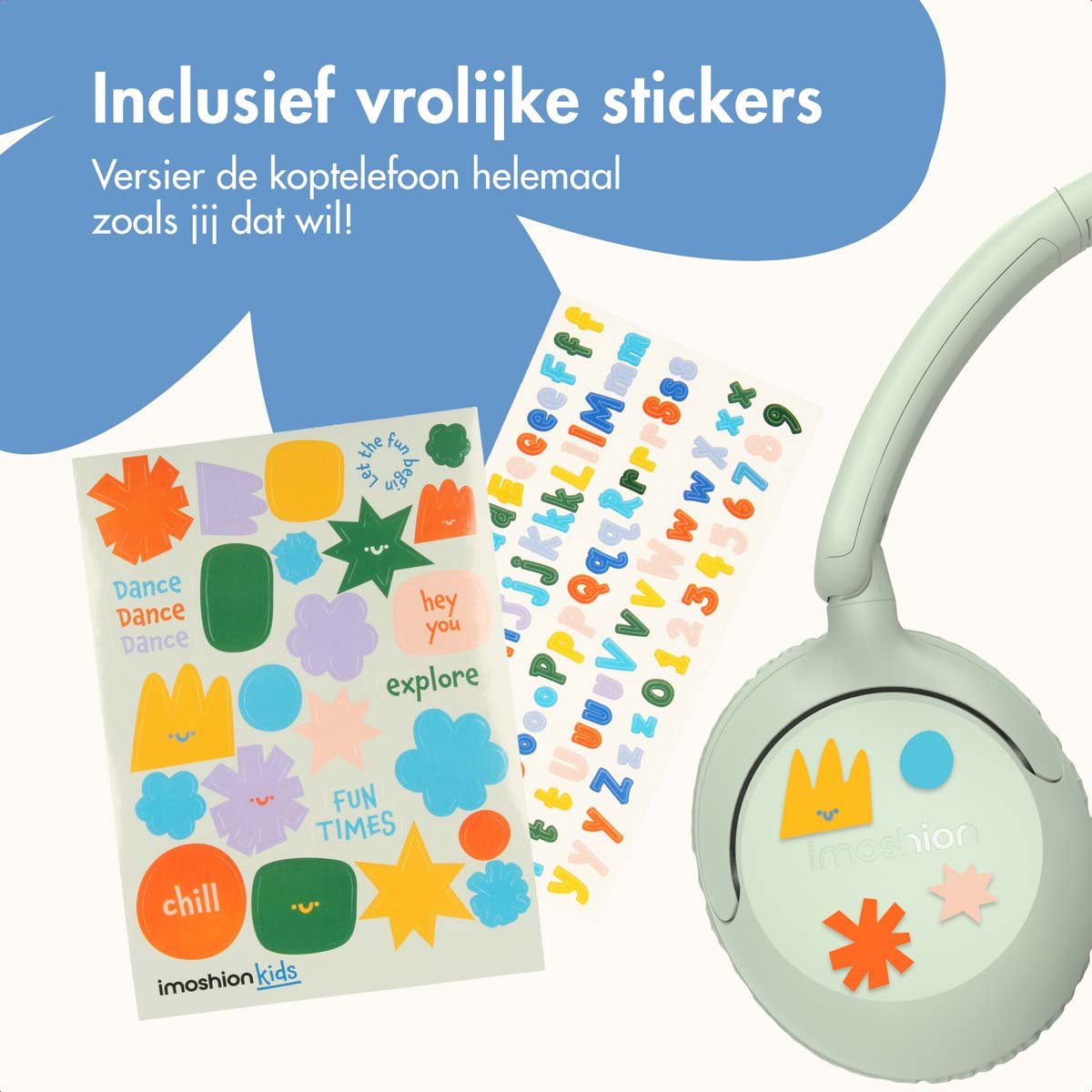 imoshion Kinder Koptelefoon met Draad - Met Decibelbegrenzer en Stickervellen - Koptelefoon Kinderen met AUX Kabel – foto 3