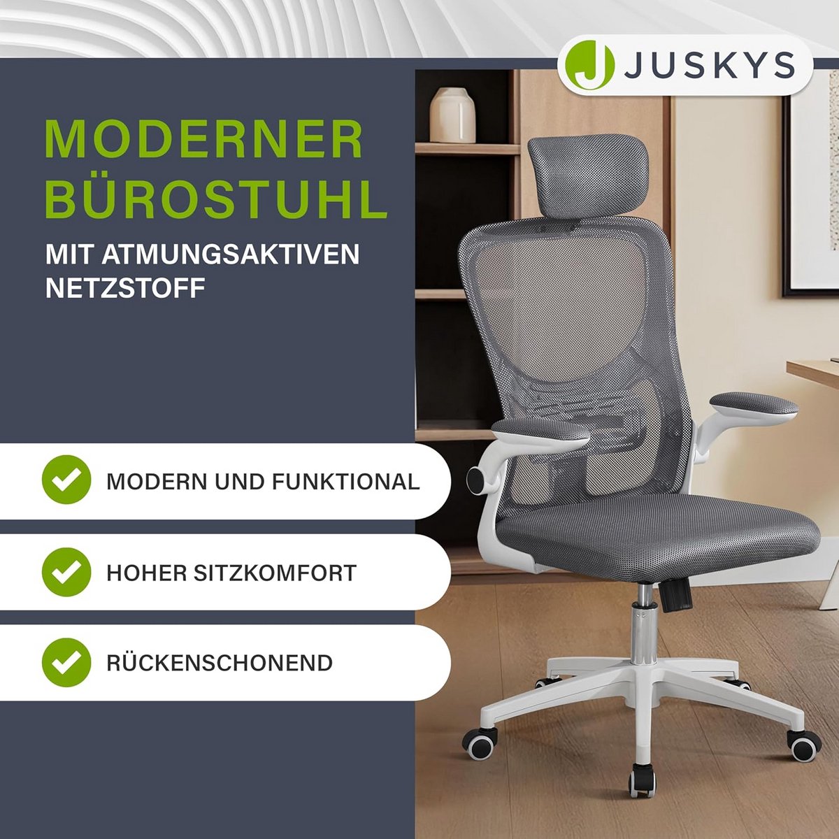 Ergonomische Bureaustoel met Wielen en Armleuningen - Verstelbaar en Draaibaar - Grijs thumbnail 5