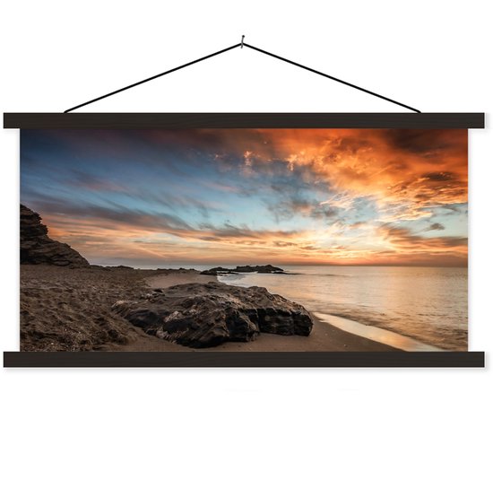 Porte-affiche avec affiche - Affiche scolaire - Mer - Ciel - Plage - 150x75 cm - Lattes noires