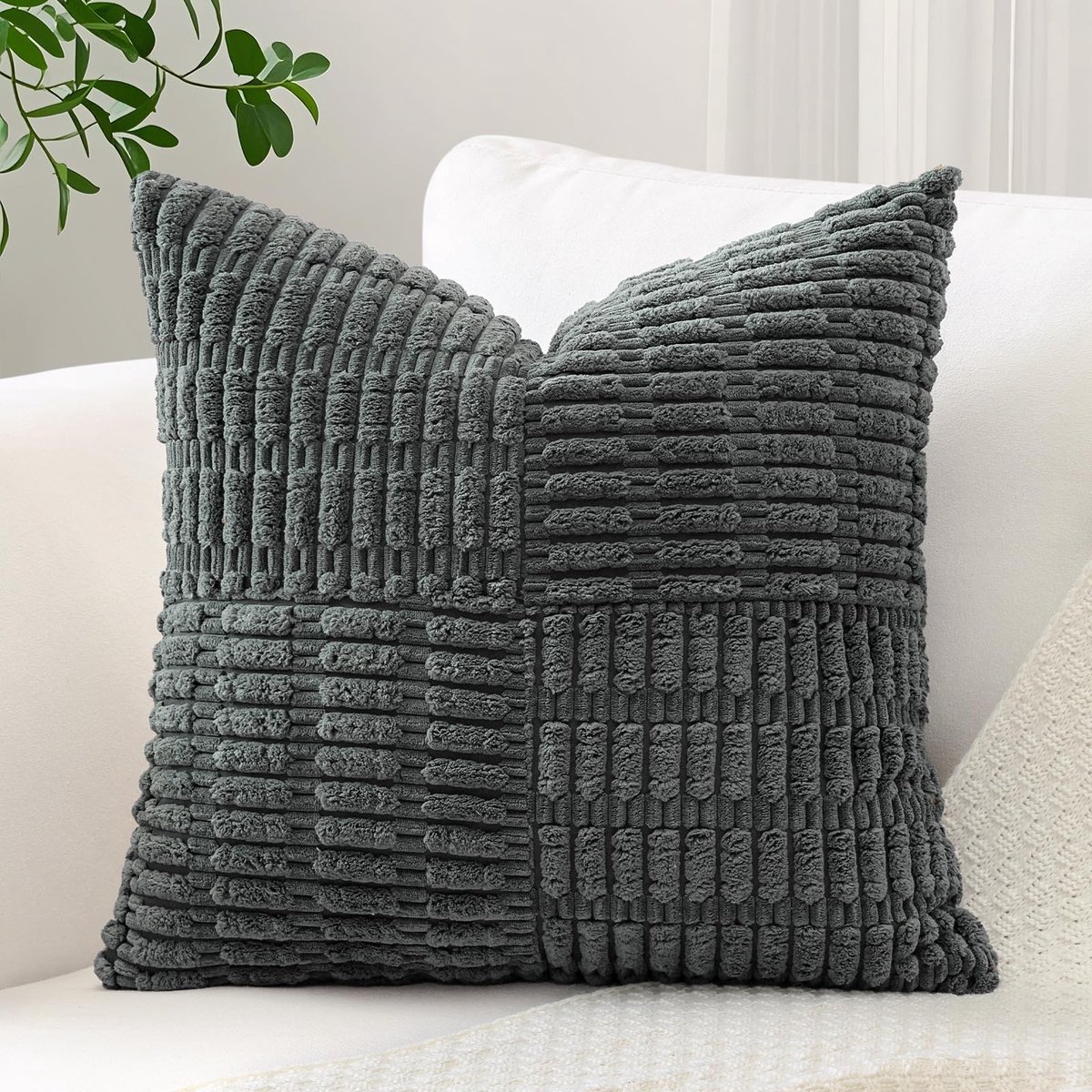 Unyqoos Decoratieve kussensloop met boho design en corduroy strepen patroon 40x40 cm donkergrijs