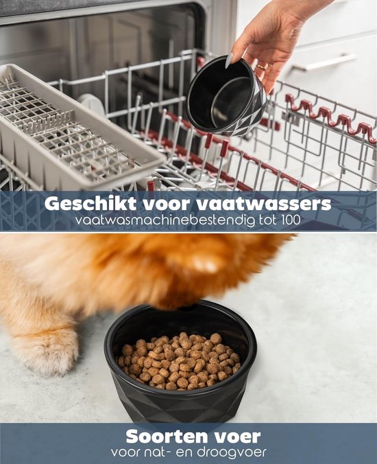 lionto Voerbak van keramiek met antislip siliconenbodem, 1100 ml, Hondenvoerbak van robuust en geurloos materiaal, eenvoudig te reinigen, ergonomisch ontwerp, Waterbak voor honden en katten, grijs