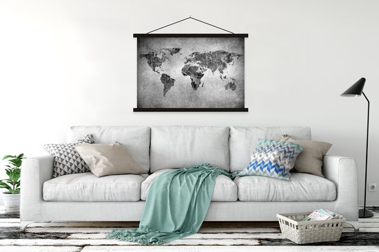Porte-affiche avec affiche - Affiche scolaire - Wereldkaart - Vintage - Abstrait - Enfants - Garçons - Filles - 150x100 cm - Lattes noires