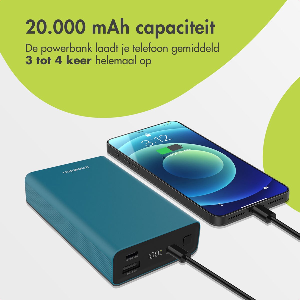 imoshion Powerbank 20000 mAh 30W Snellader Groen - afbeelding 3