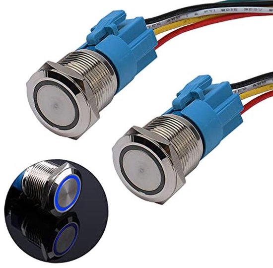 APIELE 19 mm vergrendeling, drukschakelaar, 12 V DC 5 A, aluminiumlegering met led-ringverlichting, waterdicht, klemschakelaar, auto, camper, vrachtwagen, boot, aan/uit-knopschakelaar (blauw APIELE 19 mm vergrendeling, drukschakelaar, 12 V DC 5 A, aluminiumlegering met led-ringverlichting, waterdicht, klemschakelaar, auto, camper, vrachtwagen, boot, aan/uit-knopschakelaar (blauw