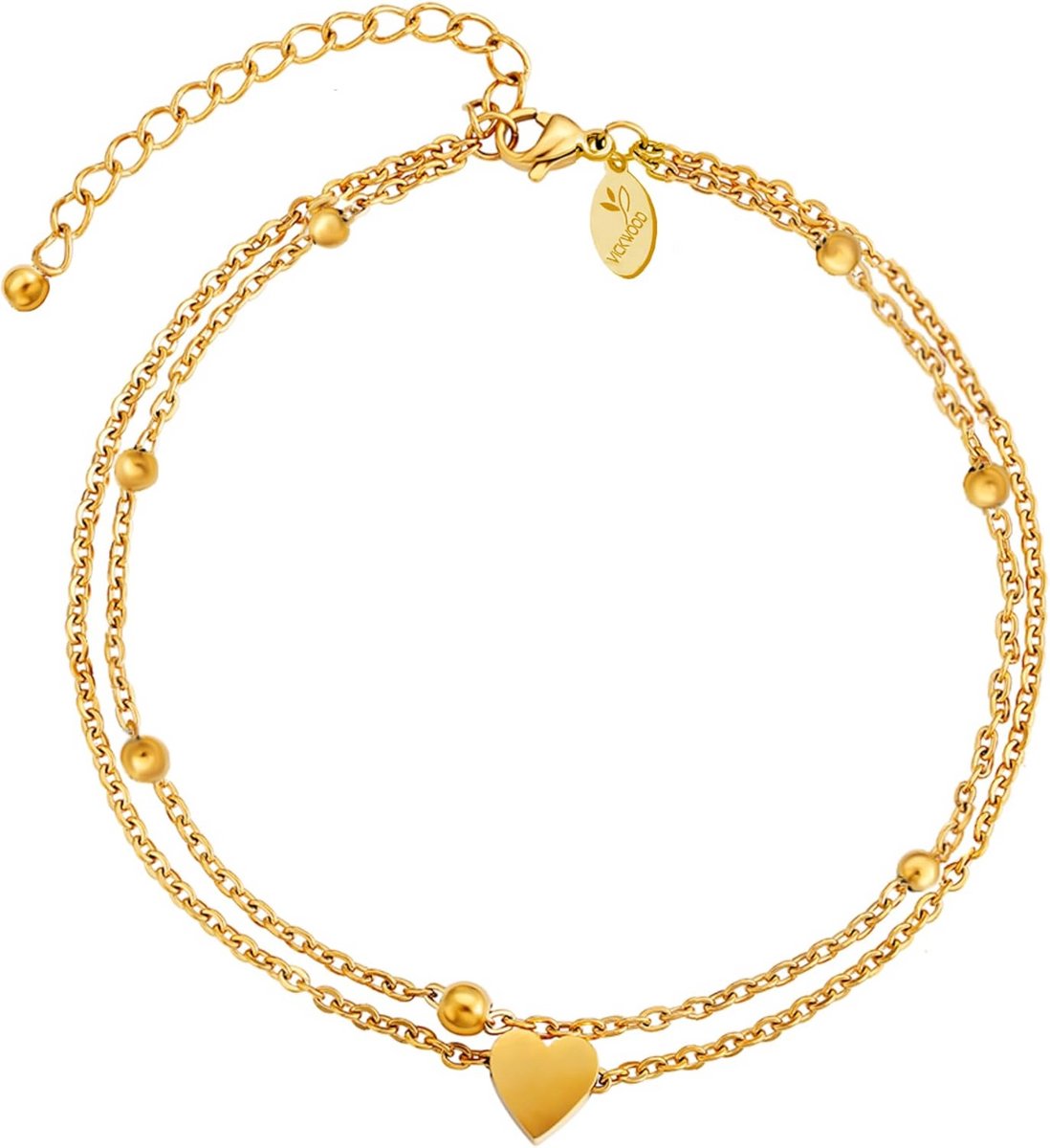 Dames Enkelbandje 18K Goud Plated, Waterdicht, Extra Lang (21-30 cm), Hartvormig, Cadeau voor Vrouwen