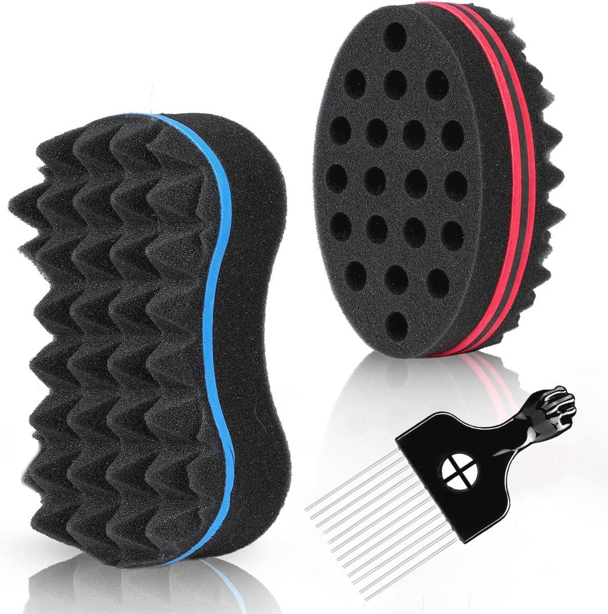 Haarsponsenset voor Krullen - 3 Delige Set met Krulborstel en Plectrum