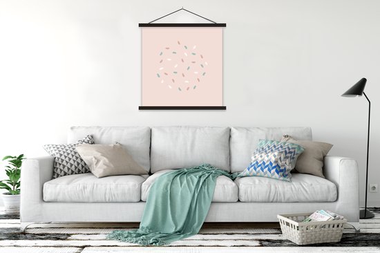 Porte-affiche avec affiche - Affiche scolaire - Été - Abstrait - Pastel - 120x120 cm - Lattes noires