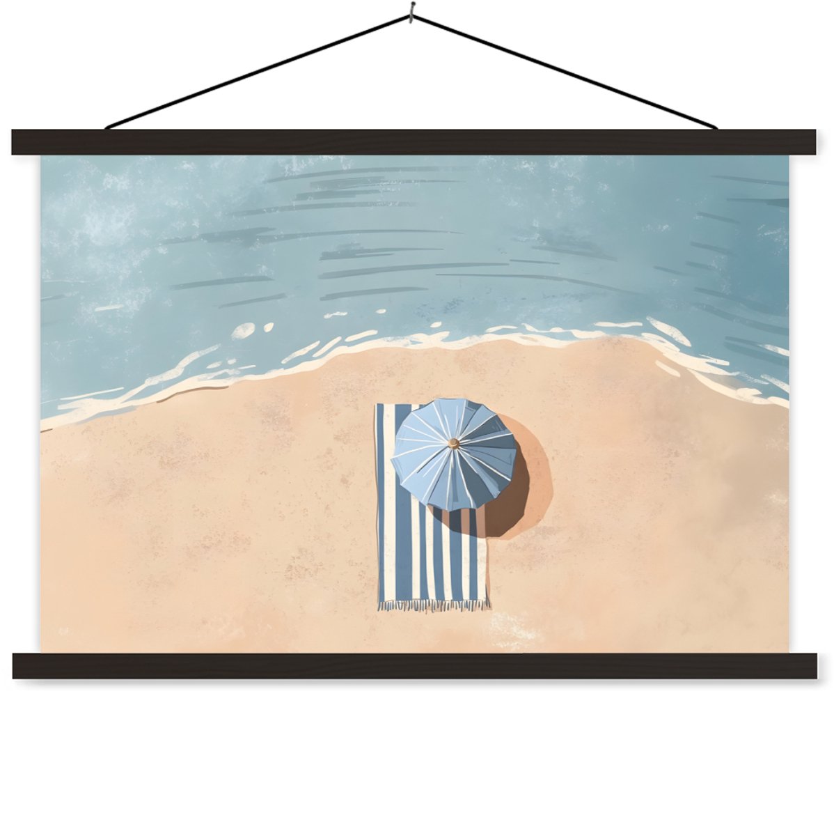 Posterhanger incl. Poster 120x80 cm - Schoolplaat - Strandlaken - Strepen - Parasol - Stra