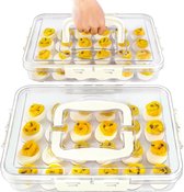 2-pack egg-bakjes met deksel en handvat, duurzame doorzichtige plastic egg-drager voor 48 eieren, stapelbare eierhouder voor in de koelkast, draagbaar dienblad voor feestjes en picknicks - wit