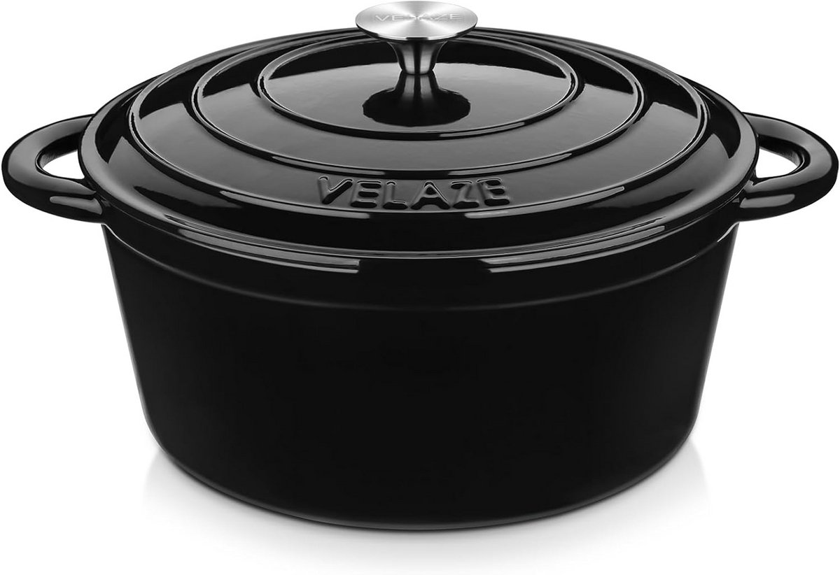 Gietijzeren Braadpan met Deksel 29 cm Zwart - 6,5L Stoofpan & Broodbakvorm voor Alle Warmtebronnen