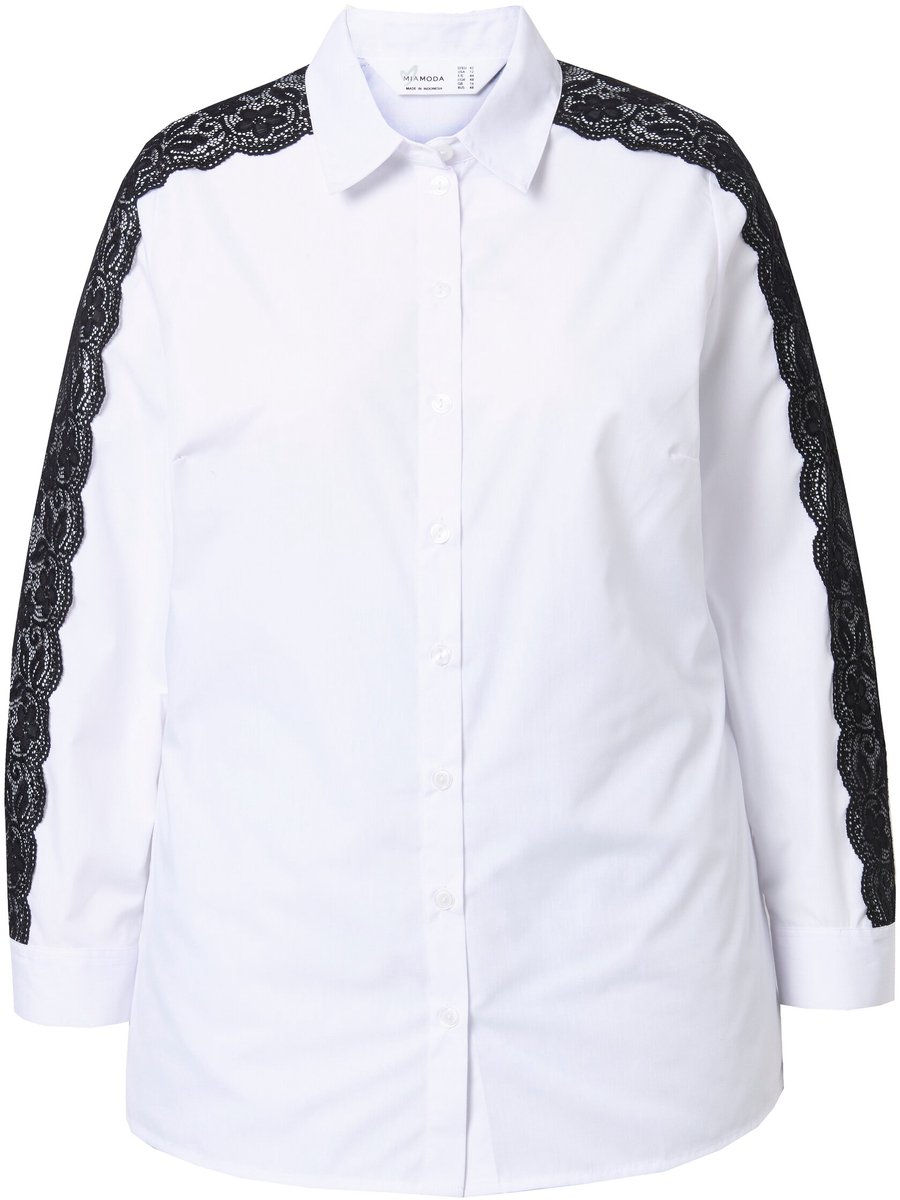 MIAMODA - Dames - Blouse A-lijn kant aan de schouders en lange mouwen - Sneeuwwit - Maat 44