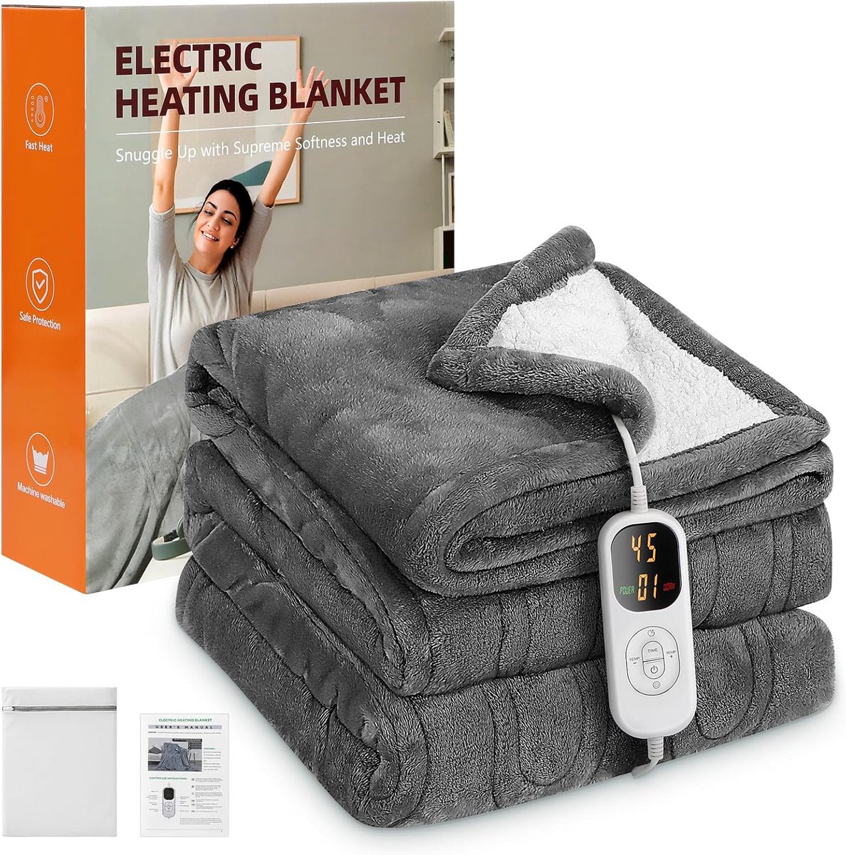 Grote Elektrische Warmtedeken 130x180cm met 8 Warmtestanden en Timer