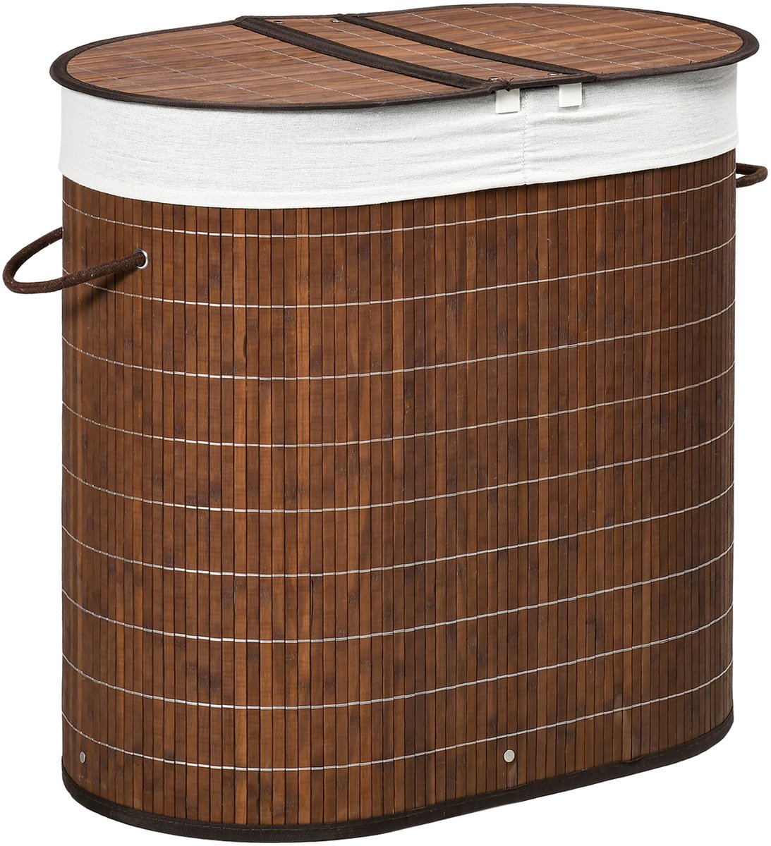 4goodz 100 L Wasmand Bamboe met Deksel 2 Secties / Uitneembare Waszak