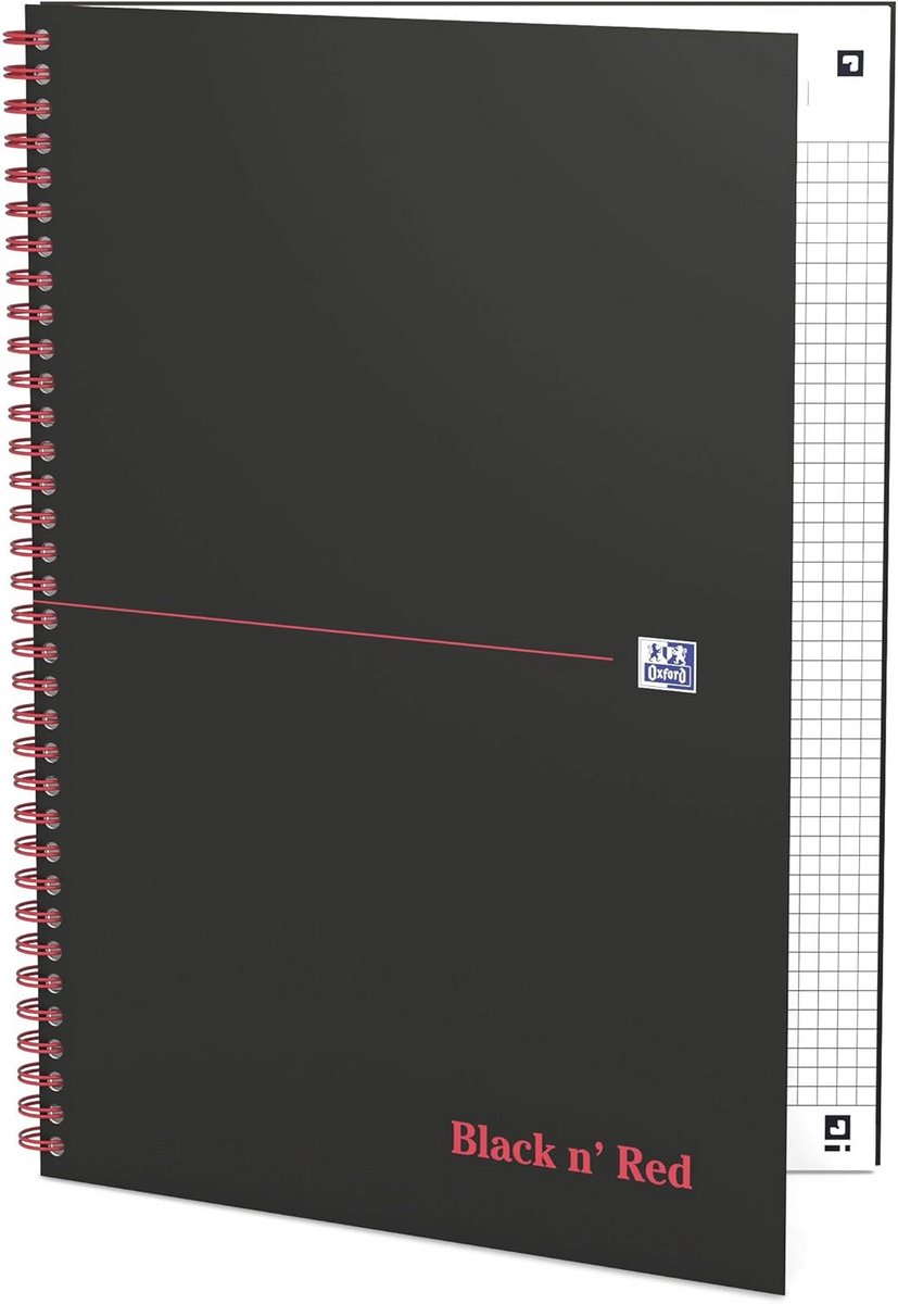 Gebonden geruit notitieboek A4 - 5 stuks zwart/rood