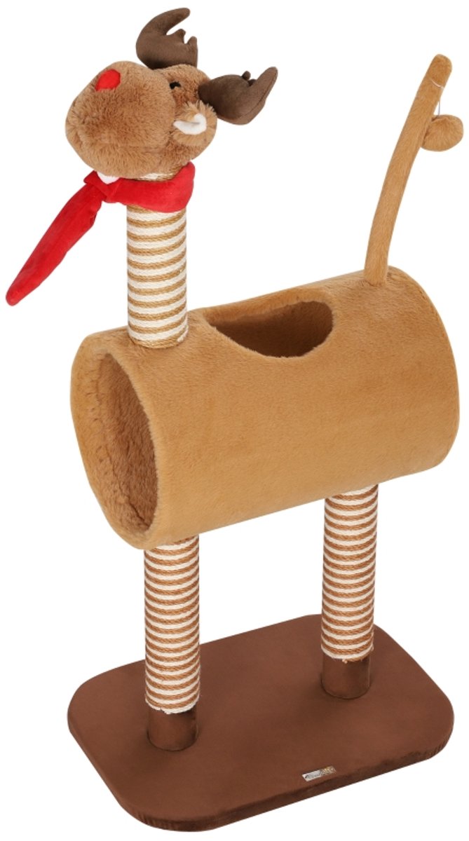 Kattenkrabpaal - 98 cm - Hirschontwerp met Hol, Speelbal, Jutestammen - Bruin