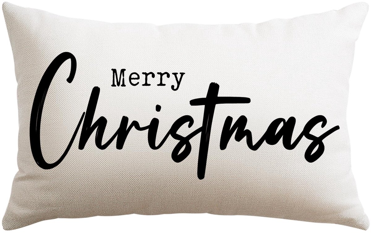 Unyqoos Decoratieve kerstkussenhoes met kerstprint voor sfeervolle woonkamer en slaapkamer Zwart Merry Christmas