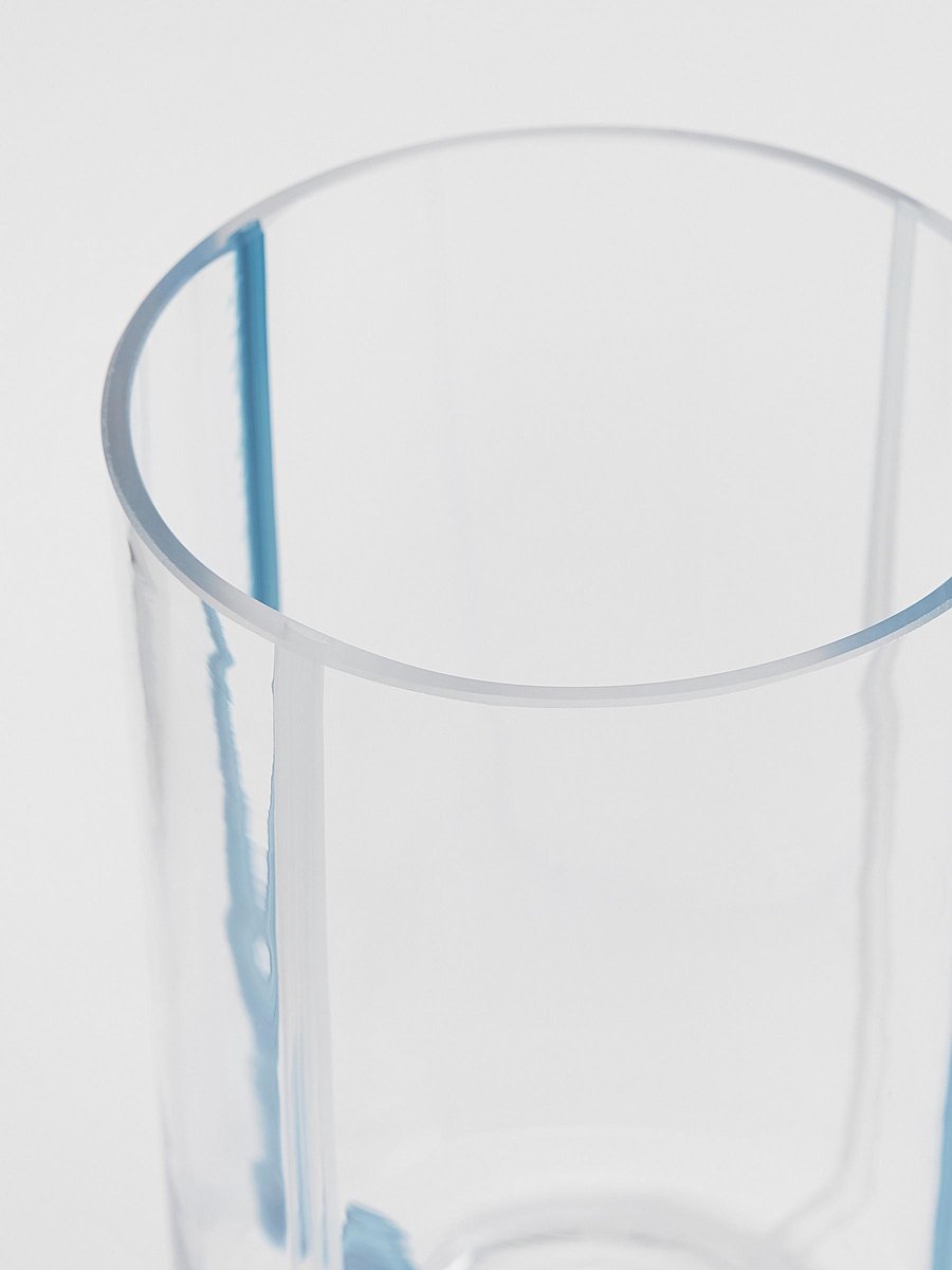 Transparante Glazen Vaas met Blauwe Lijnen - 25cm