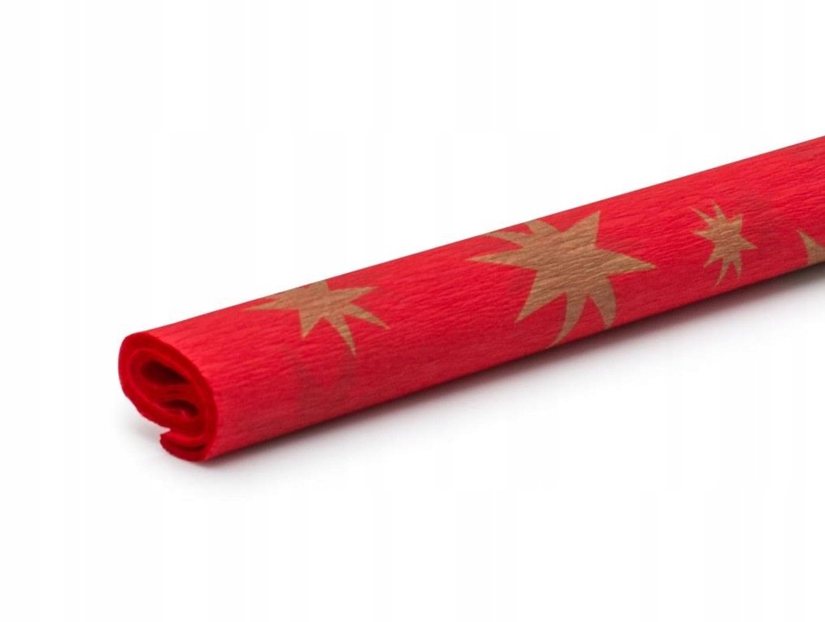 Rood Kreukelpapier met Gouden Sterren - 50x200cm
