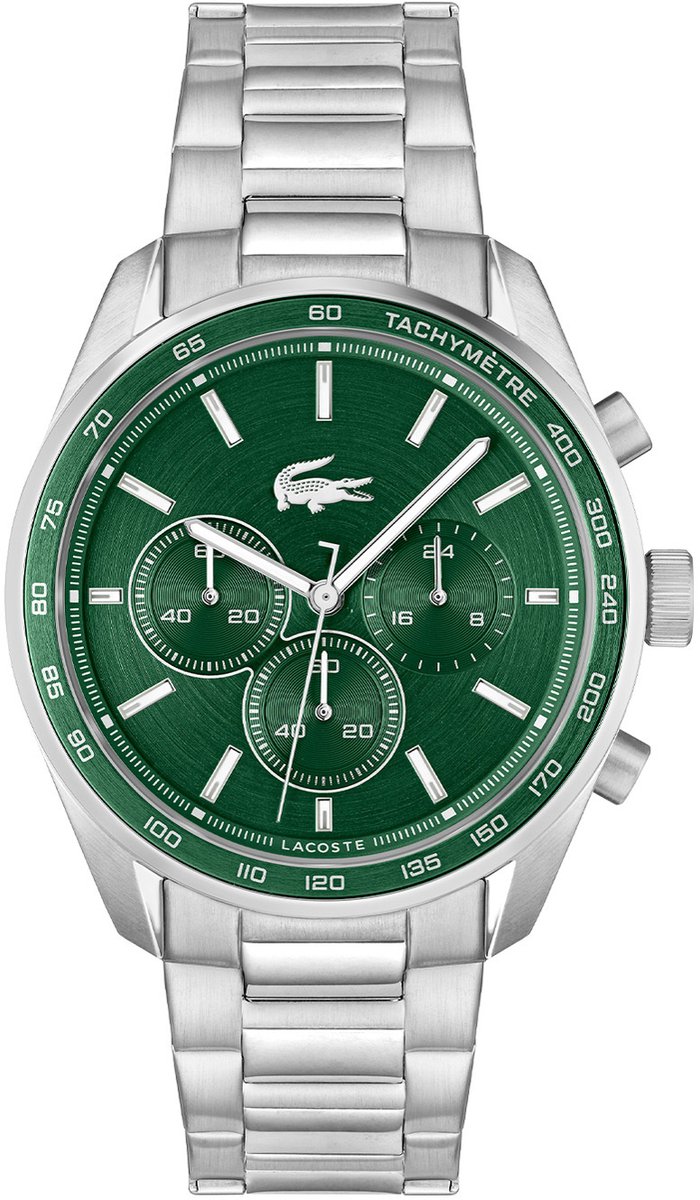 Lacoste LC2011346 BOSTON Heren Horloge - Chronograaf - Mineraalglas - Staal - Zilverkleurig - 42 mm breed - Quartz - Vouw-Vlindersluiting