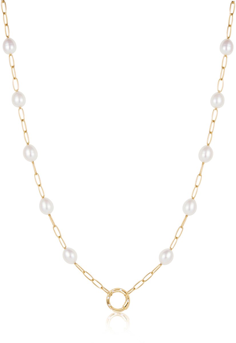 Ania Haie AH N055-03G Pop Charms Dames Ketting - Collier - Sieraad - Schakelketting - Zilver - Goudkleurig - 925 Zilver - Parel - Anker - Zoetwaterparel