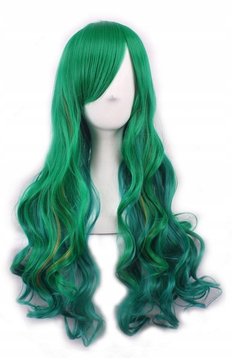 Ombre cosplay pruik - lang krullend glamoureus rockgroen haar 70 cm