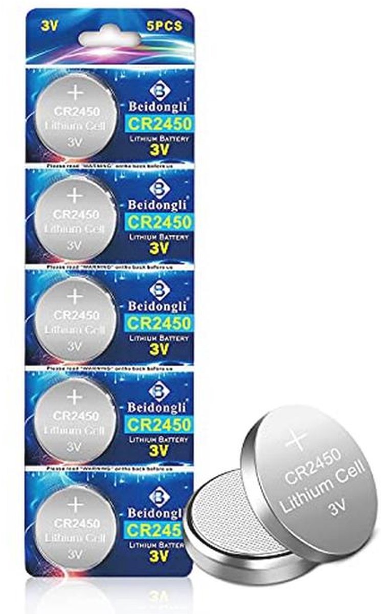 3V Lithium Knoopcellen CR2450 - 5 Stuks met 5 Jaar Opslaggarantie