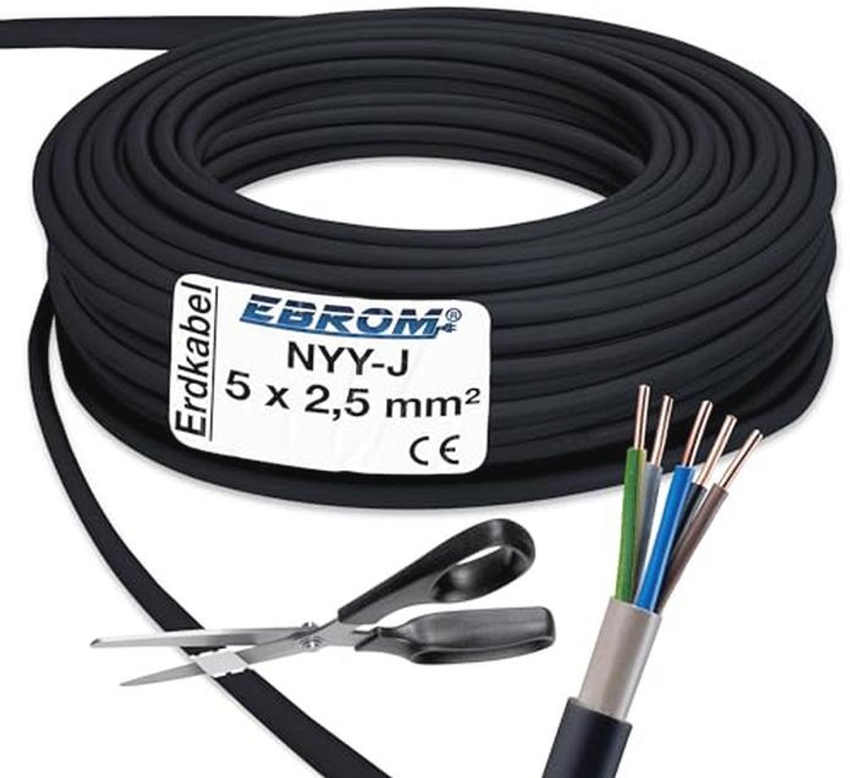 Sterke Grondkabel 5 x 2,5mm² - PVC Stroomkabel voor Buiten en Ondergrondse Toepassing