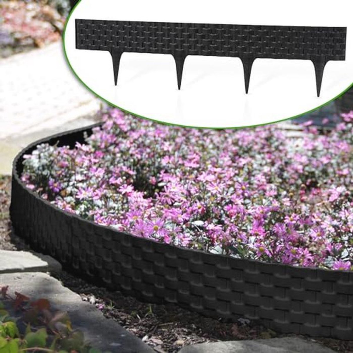 Rattan Look Kunststof Tuinpalissade - Flexibele Gazonrand en Bloembedomranding Voor Tuin