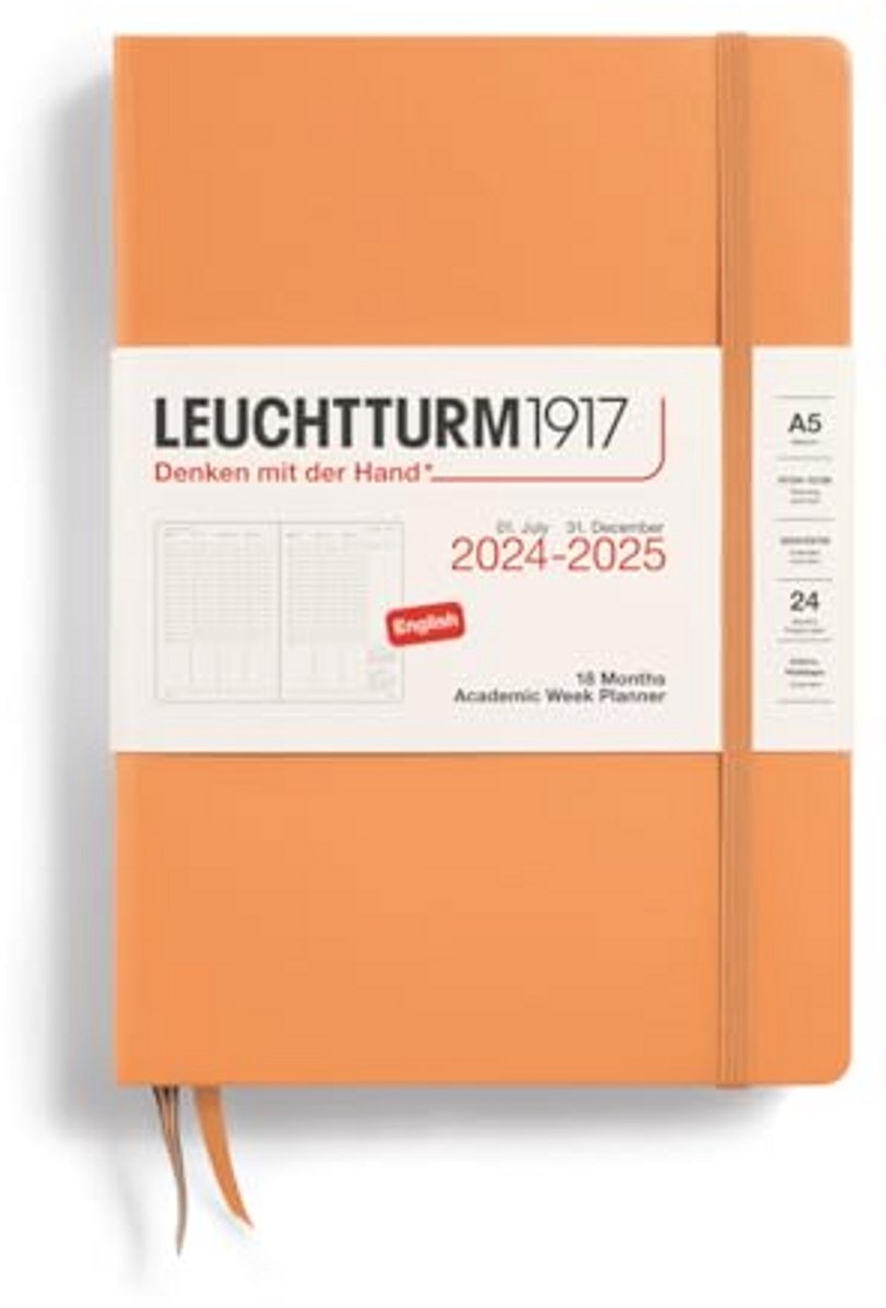Academische Weekplanner A5 2025 - 18 Maanden Hardcover Abrikoos