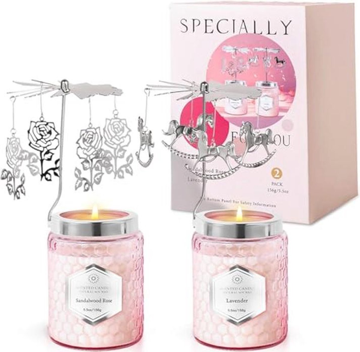 2 Roterende Geurkaarsen voor Vrouwen - Cadeauset voor Moeder, Dochter, Zus, Vriendin - Perfect voor Valentijnsdag, Verjaardag en Jubileum