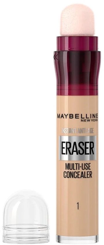 Maybelline New York - Instant Anti Age Eraser 01 Light - Verhult donkere Kringen in 1 swipe - Met Ingebouwde Applicatiespons - Beige - 6,8 ml