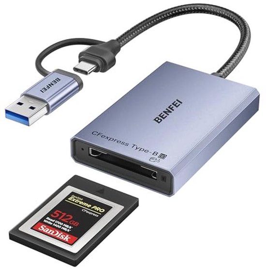 Alxum 2-in-1 Kaartlezer Voor CFexpress Type B En SD – USB 3.2 Gen 2 (10 Gbit/s) Met USB-C En USB-A