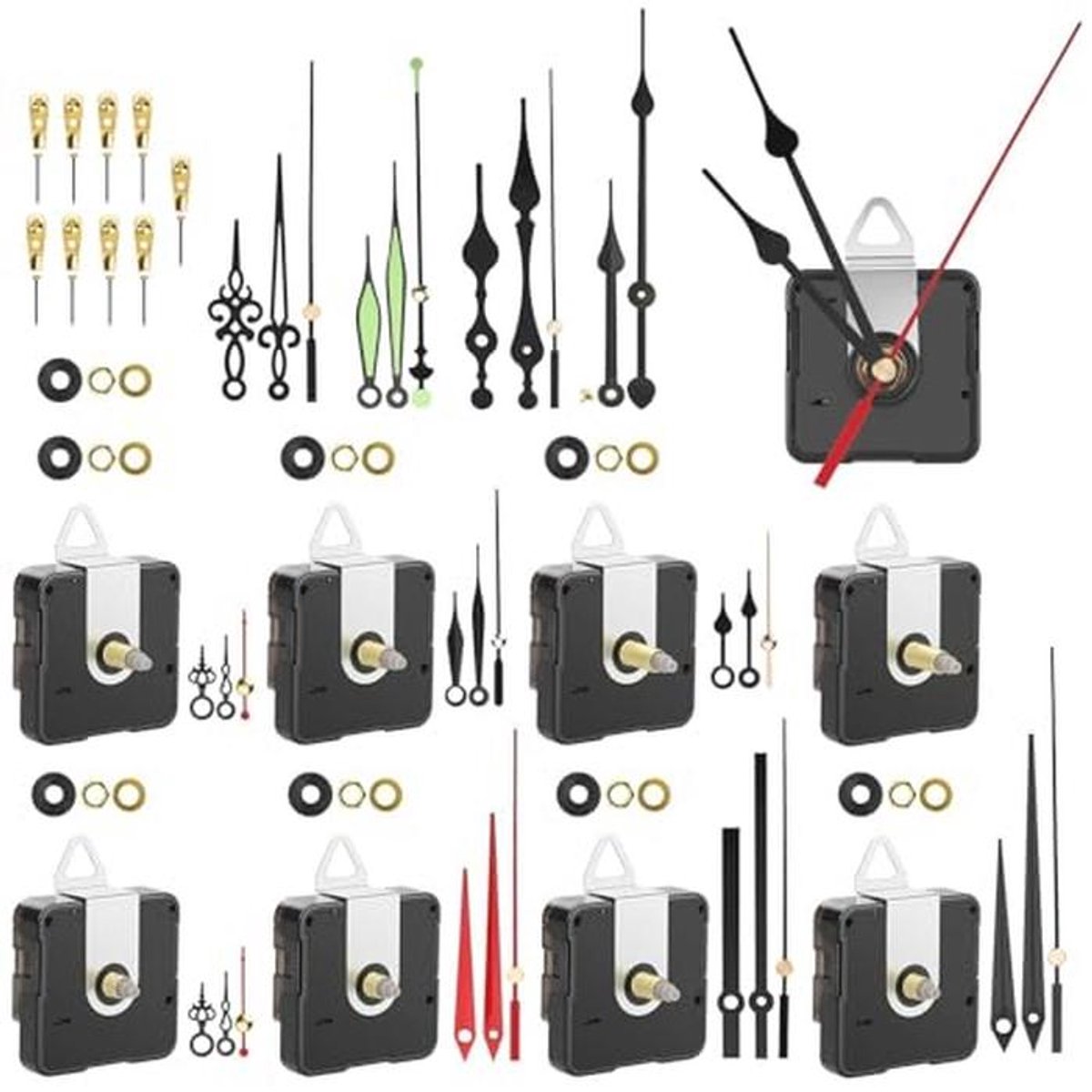 Kwarts Klockmechanisme voor Wandklok - 9 Stuks Stil Batterijmechanismen met 12 Decoratieve Wijzers voor DIY projecten