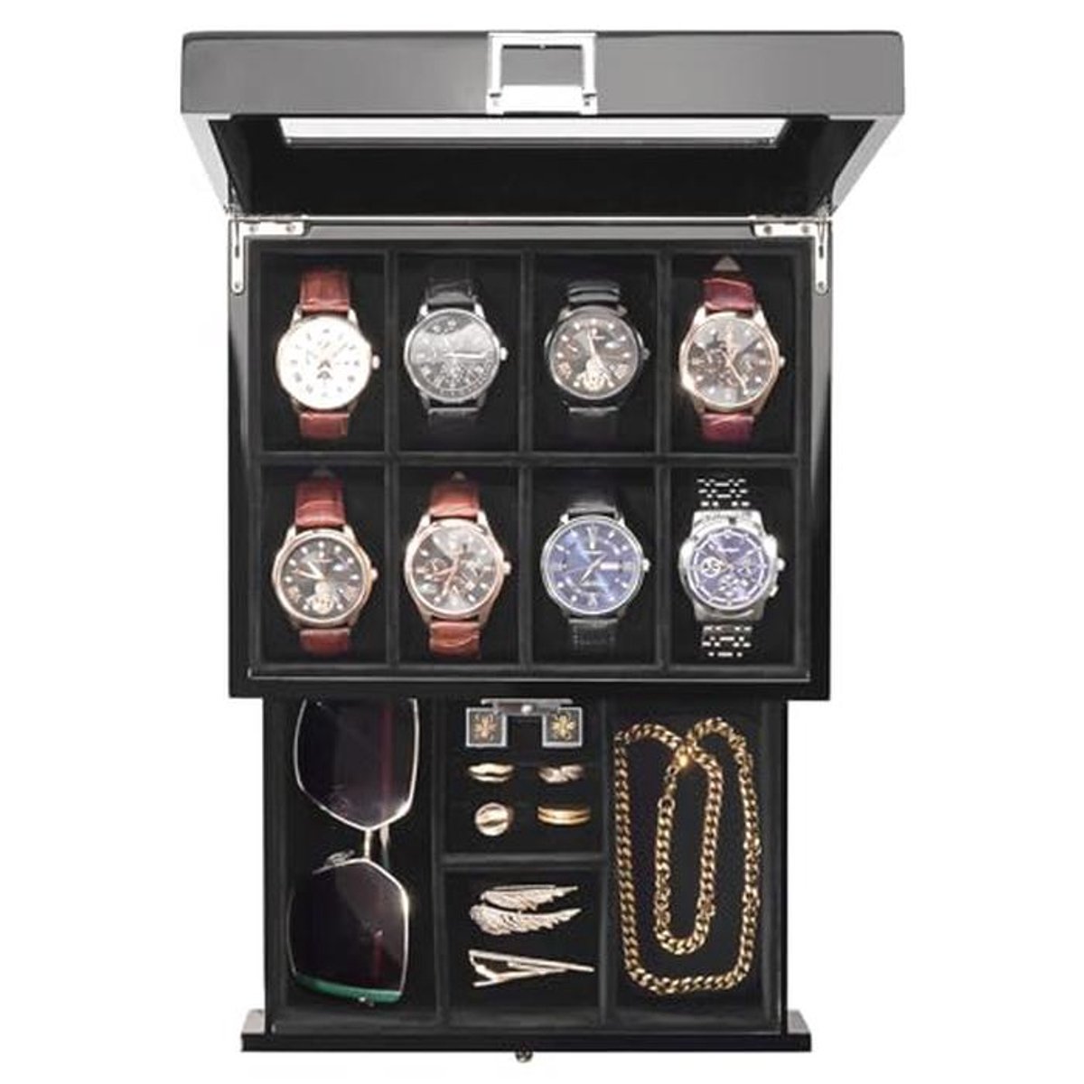 Houten Horlogedoos voor Mannen met 8 Slots - Organisator voor Horloges en Sieraden
