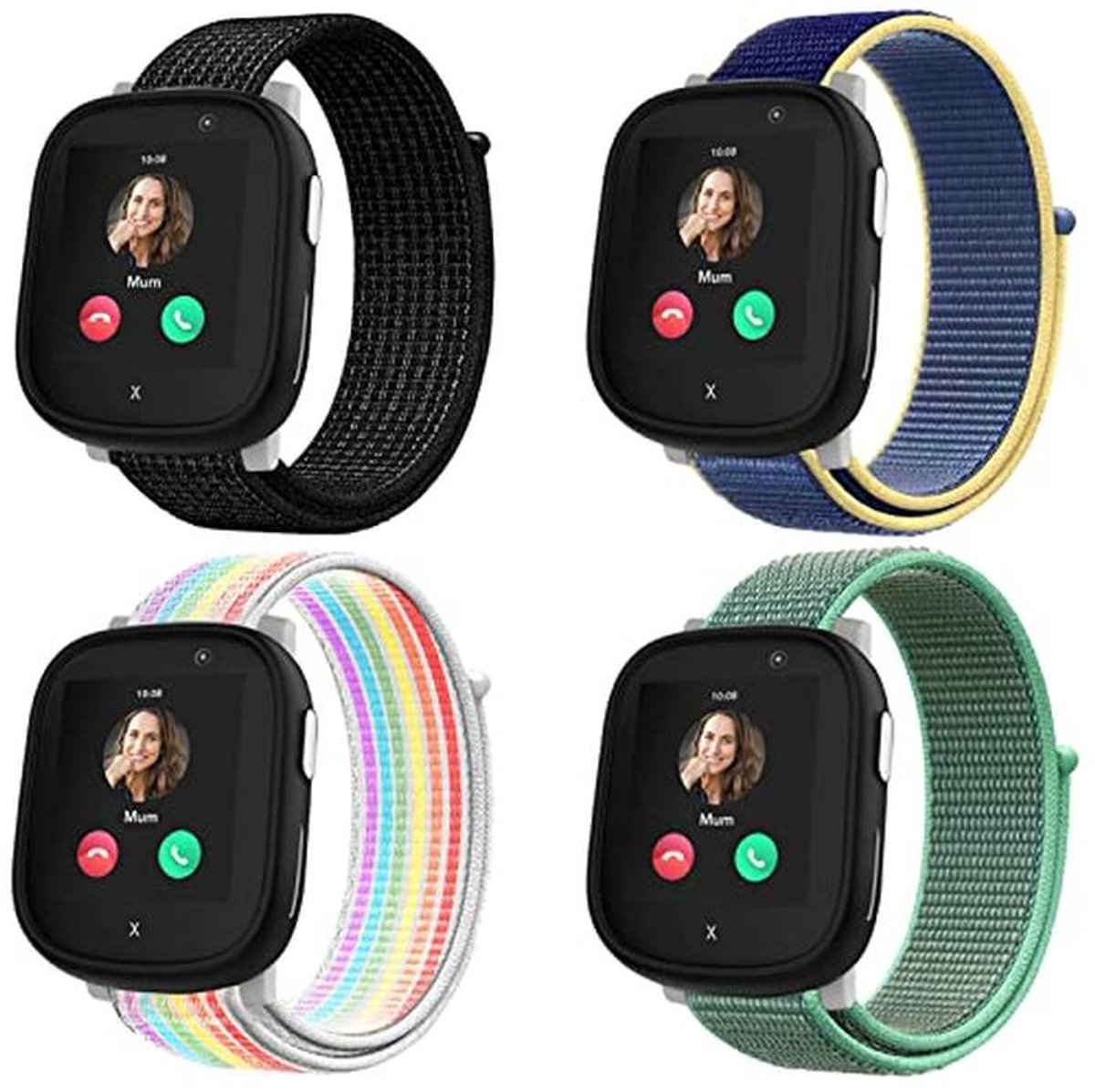 4 nylon armbanden voor Kids Smartwatch - verstelbare reservebandjes