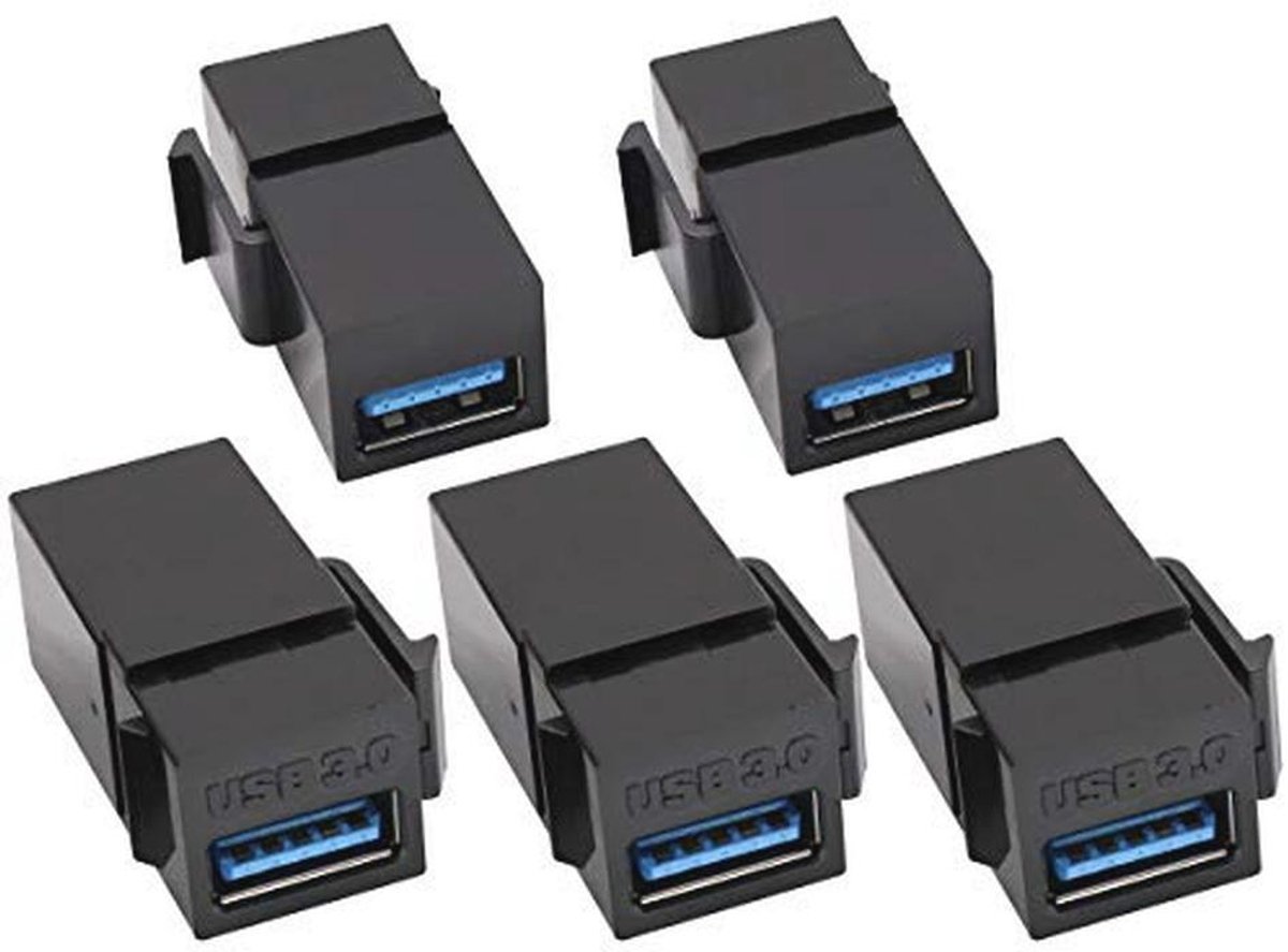 USB 3.0 A Keystone Adapter Vrouwelijk naar Vrouwelijk 5-Pack voor Wandplaat