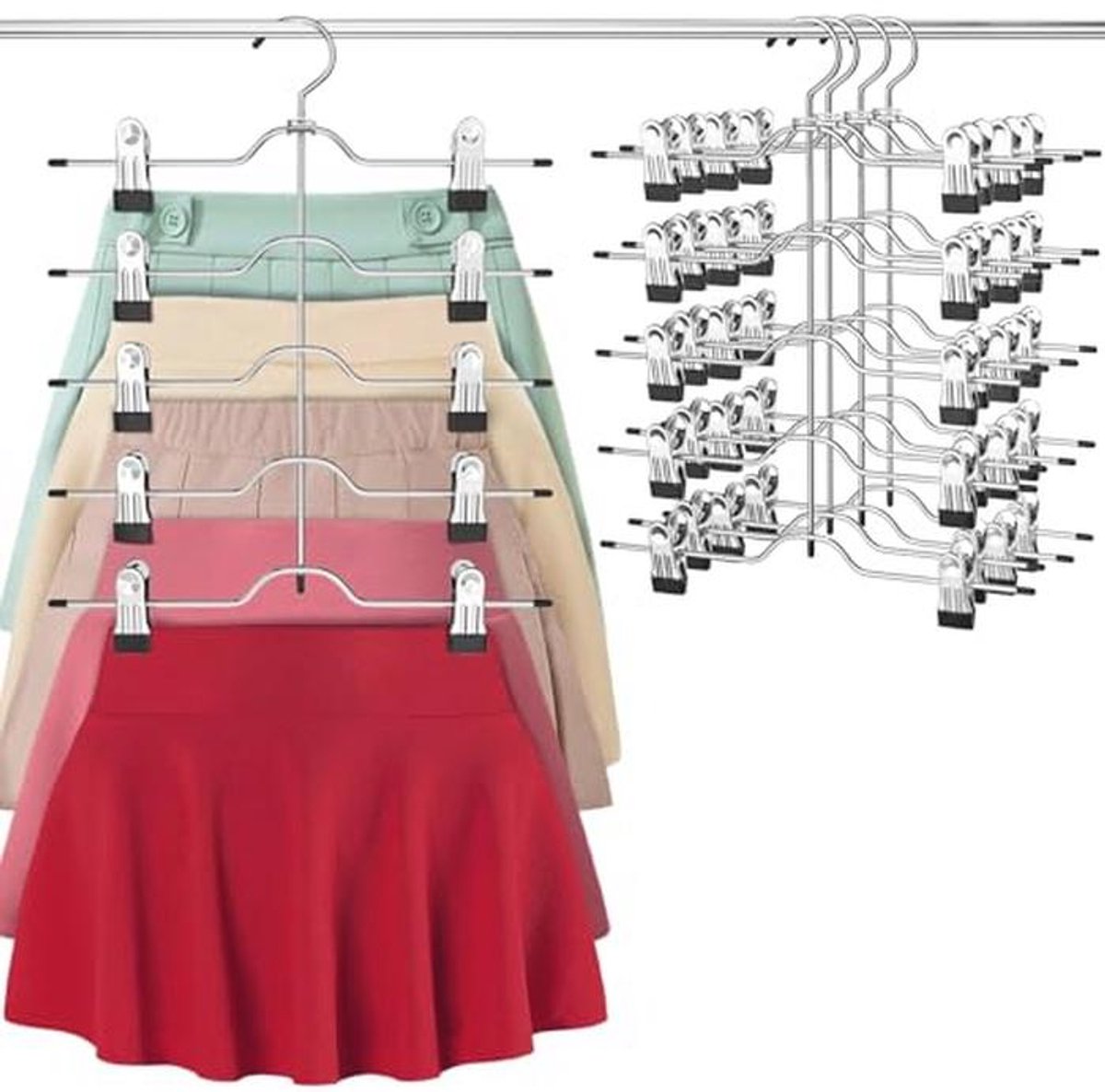 Ruimtebesparende Rok Hangers voor Vrouwen - 4 Pack met Verstelbare Clips
