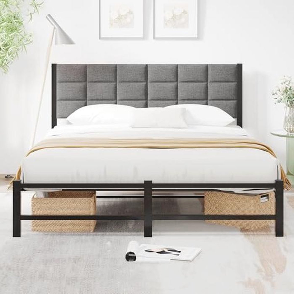 Gestoffeerd Bedframe 120 x 200 cm met Opbergruimte en Lattenbodem