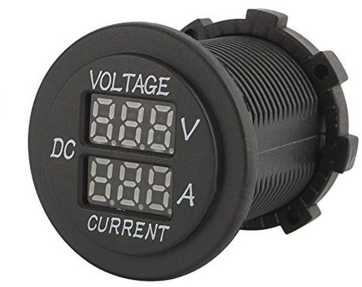 Digitale Voltmeter en Ampèremeter voor Auto en Motorfiets - Dual LED, Waterdicht, 12V-24V