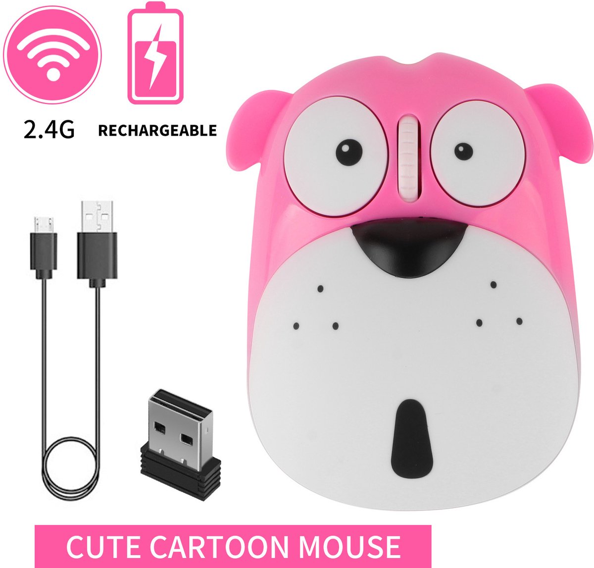Oplaadbare draadloze muis in de vorm van een cartoondier (roze)