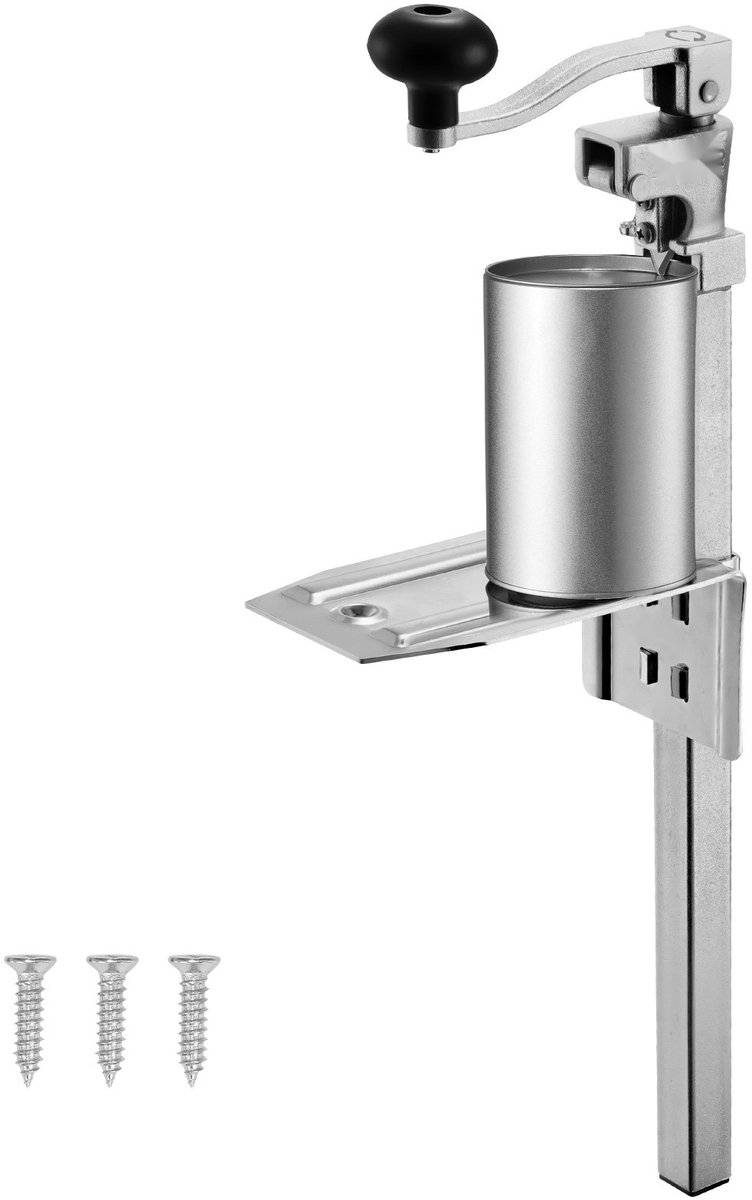 Professionele blikopener - Handmatig tafelmodel - In hoogte verstelbaar - Voor blikken tot 30 cm hoog - Gegoten staal - Met bevestigingsschroeven - Voor horeca
