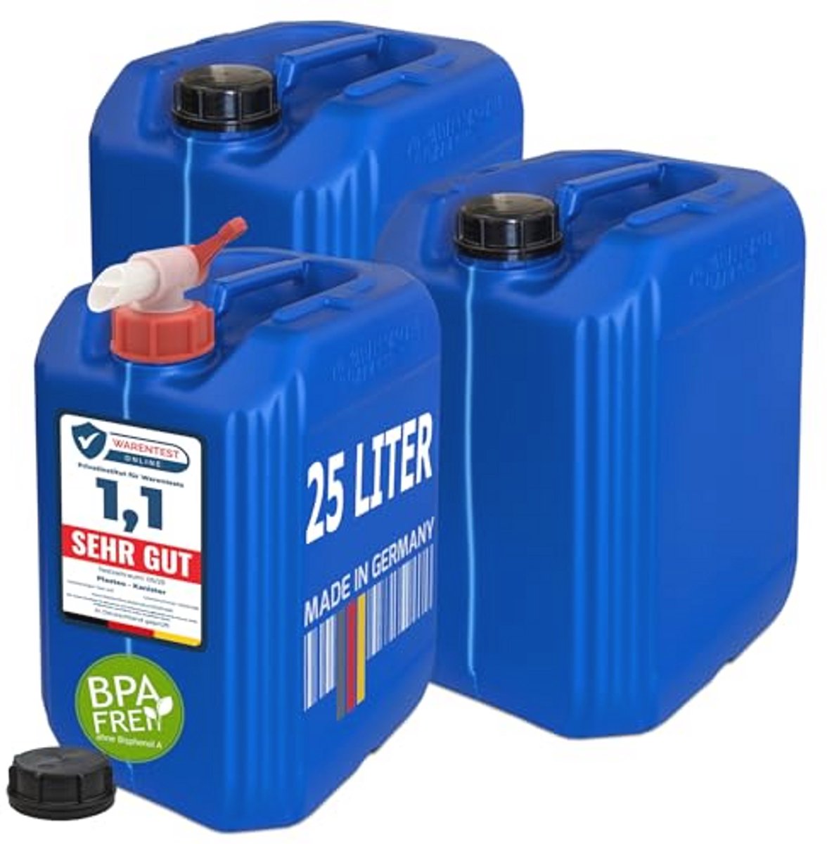Waterjerrycan 3 x 25 Liter met Kraan en Schroefdeksels - BPA-vrij en Geschikt voor Levensmiddelen