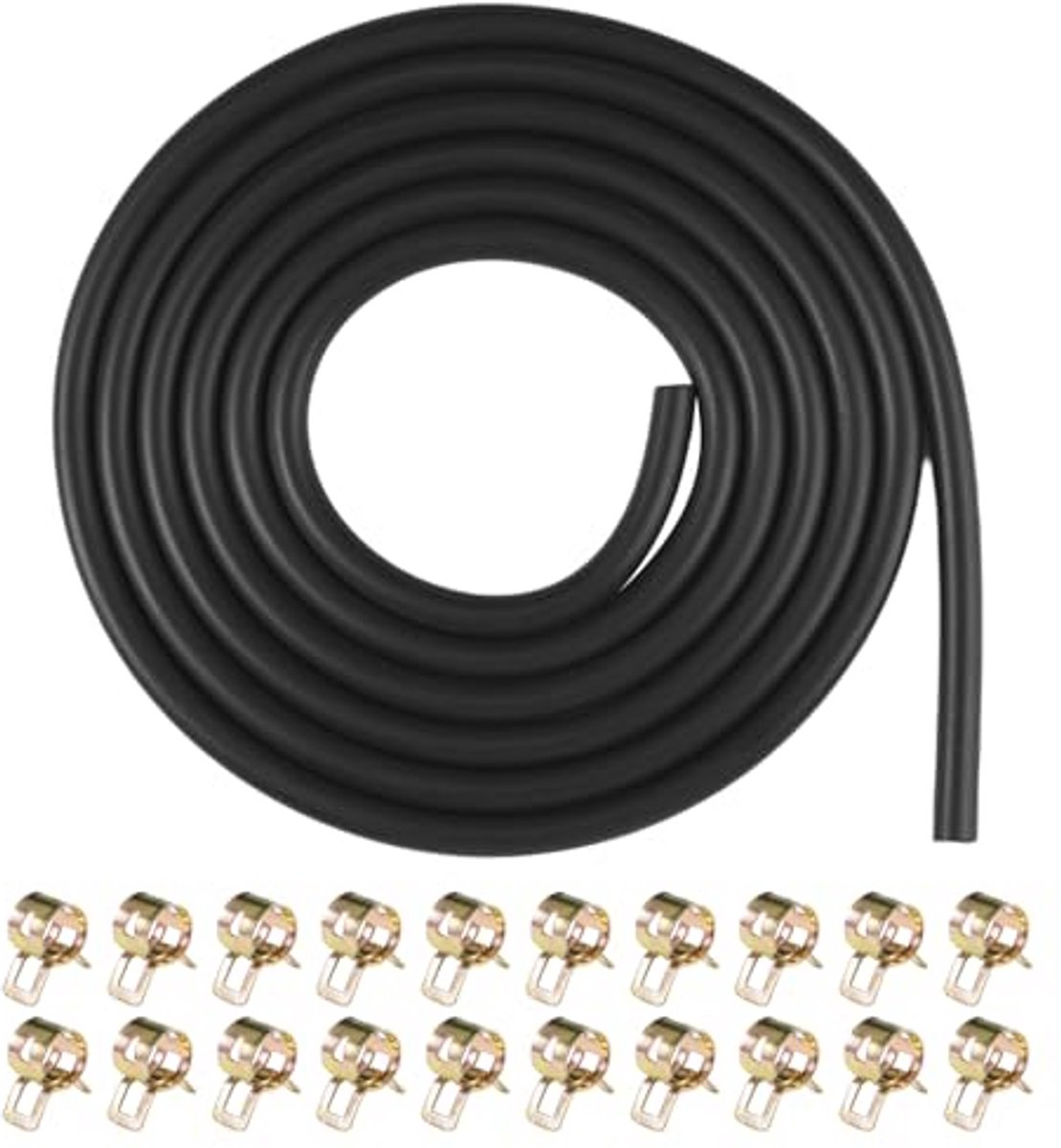 Rubberen Benzineslang 5 mm - 2,4 Meter met 20 Slangklemmen voor Grasmaaiers, Auto's, Tractoren en Motorfietsen