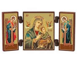 Moeder van Altijddurende Bijstand - Christelijk ICONEN drieluik voor Thuis en Kantoor - Reizend Altaarhout