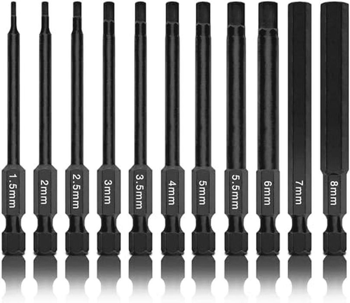 Hex Inbussleutel Bit Set - 11 Metrische Maten (1,5 mm tot 8 mm) met Magnetische Kop en Quick Release