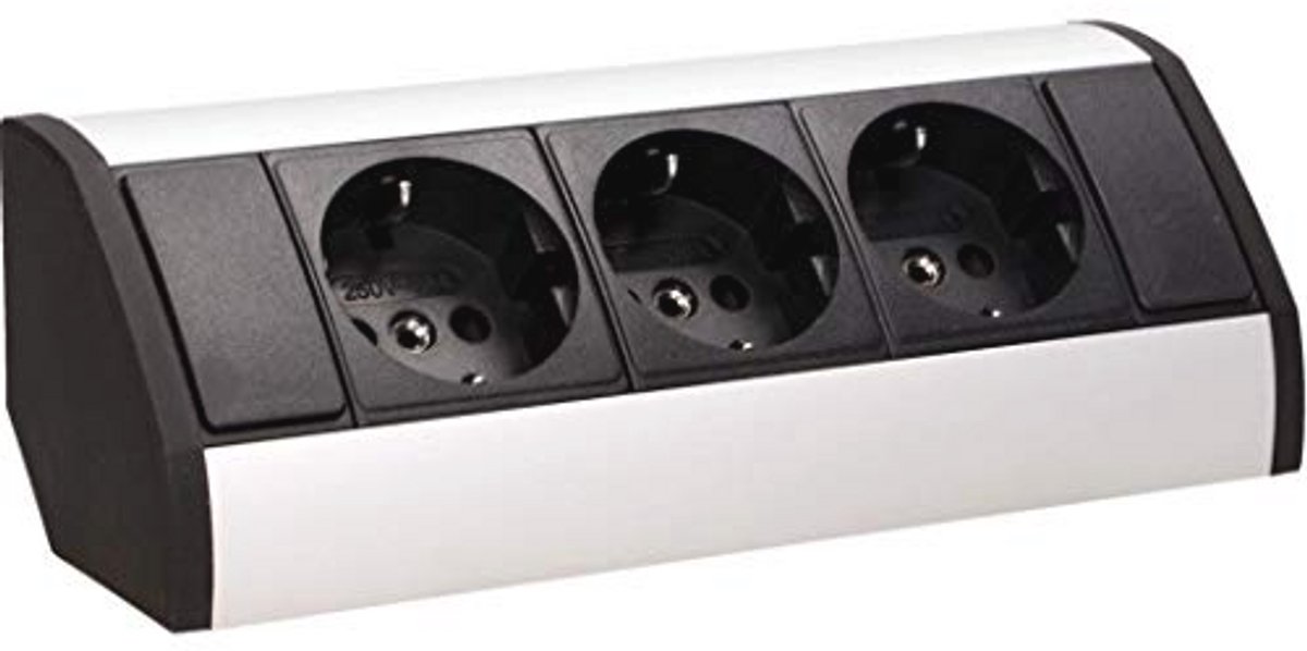 ORNO GM-9001 Corner Socket 3 Compartments with Child Lock || Ideal for Kitchen || Office and Worktop || 45° Surface Mount || 3680W (Black + Silver)